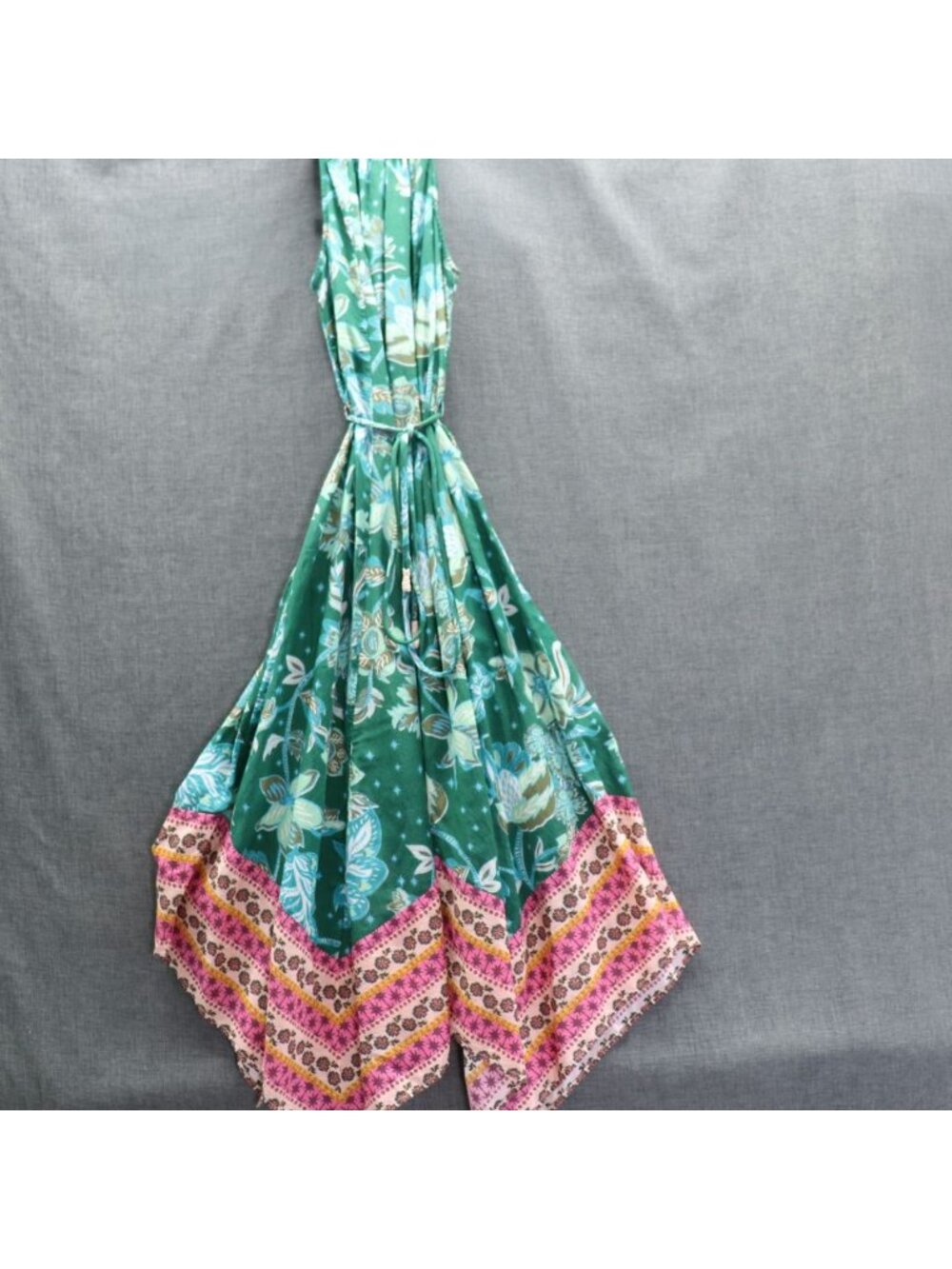 Sundance Teal Floral Maxi Halter Dress XS Handkerchief Boho Viscose Cotton - Picture 16 of 16